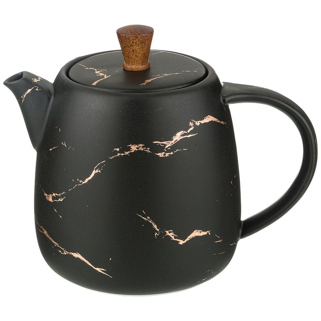 Чайник заварочный фарфор, 0.85 л, с ситечком, Lefard, Золотой мрамор, 412-150, черный