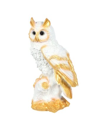 Копилка Филин на бревне, 40х19 см, гипс, арт. 399, бело-золотая