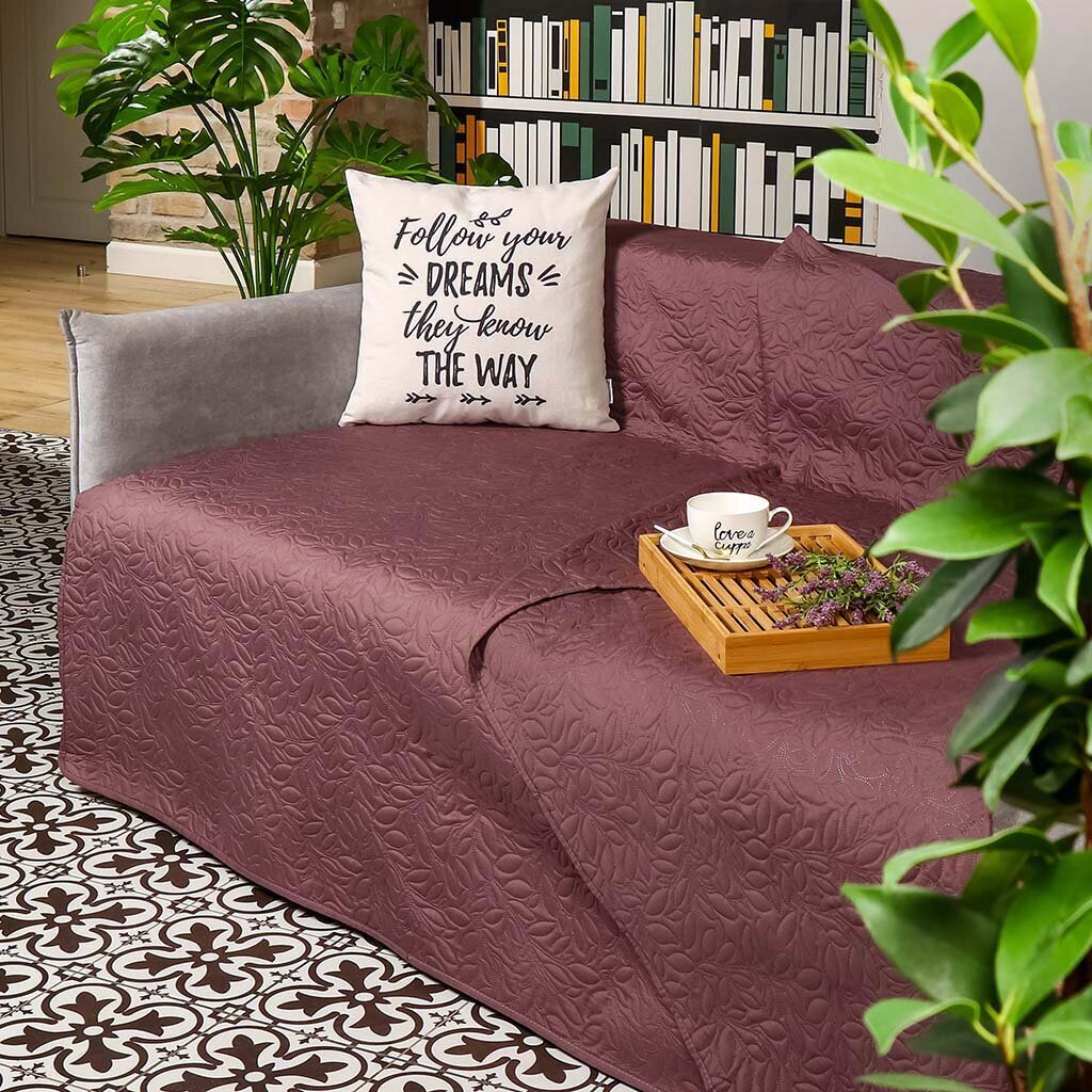 Покрывало евро, 220х200 см, 100% полиэстер, стеганое, Silvano, Ультрасоник Листики, темно-ореховое