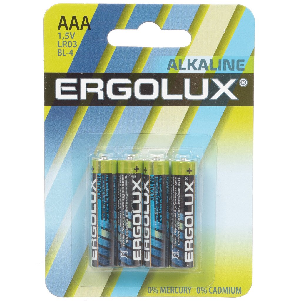 Батарейка Ergolux ААА LR03 24A Alkaline щелочная 15 В блистер 4 шт 11744 112₽