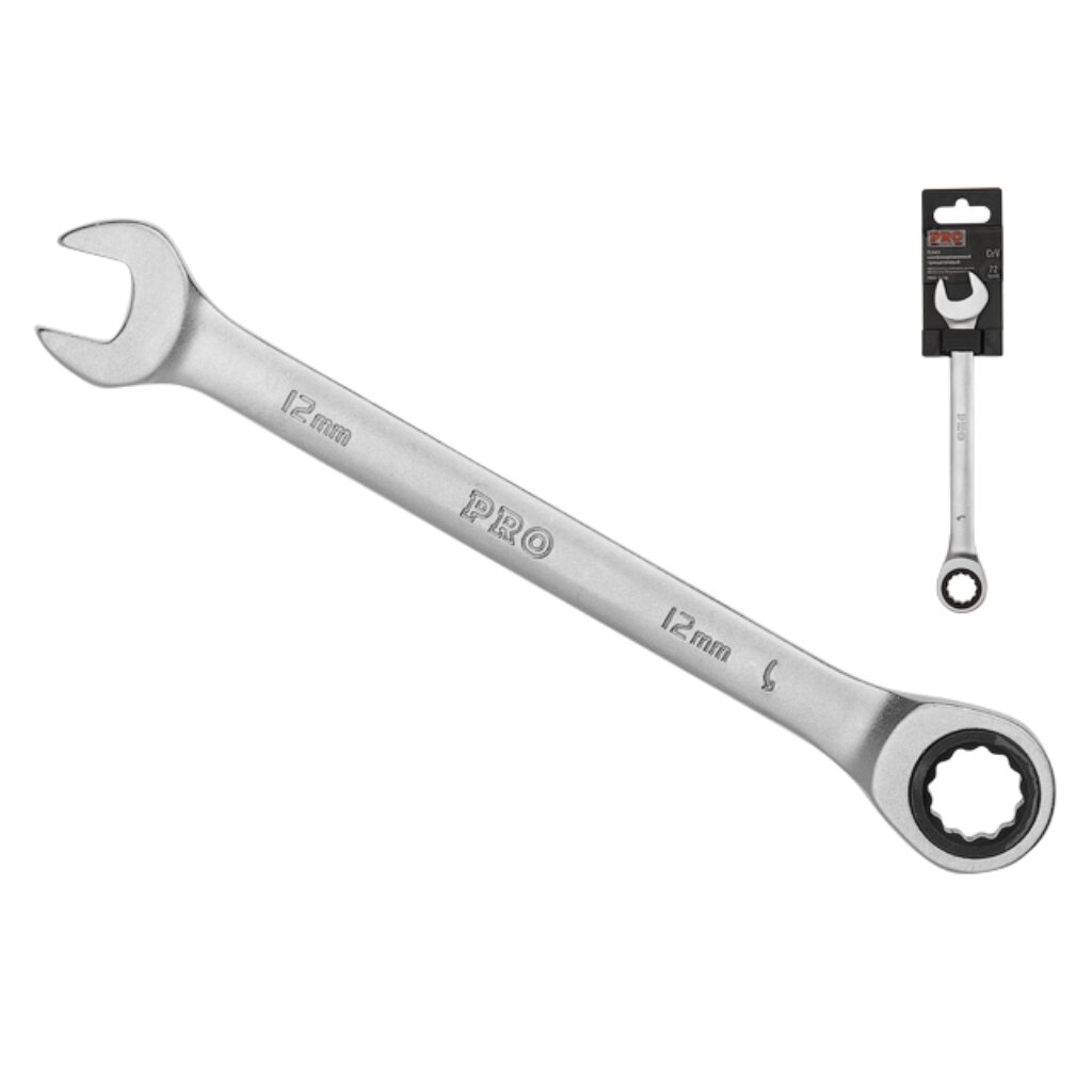 Ключ комбинированный трещоточный, Pro Startul, 12 мм, сатинированный, PRO-7012 ключ комбинированный трещоточный pro startul 19 мм сатинированный pro 7019