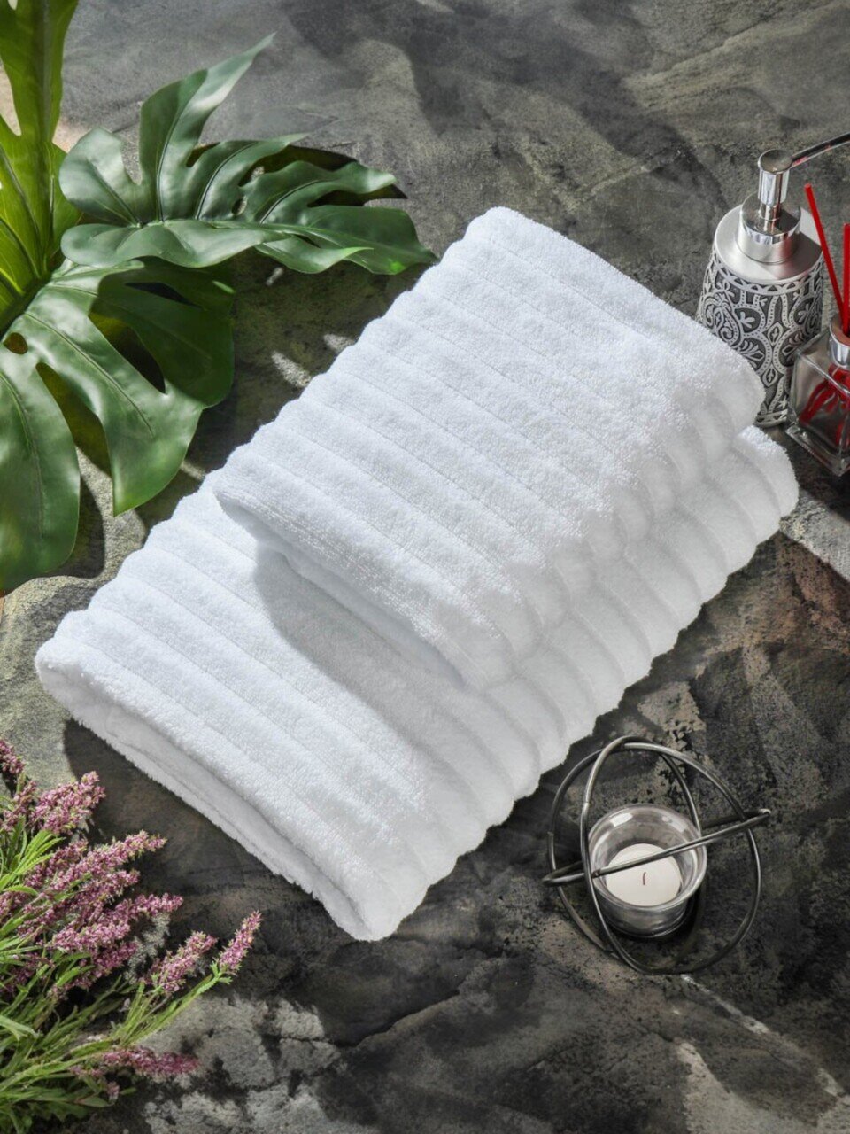 Полотенце банное 50х90 см, 100% хлопок, 450 г/м2, Страйп, Silvano, белое, Узбекистан