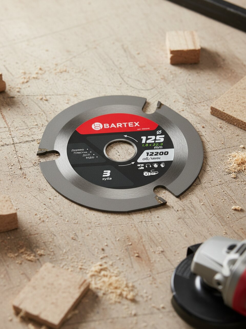 Диск пильный по дереву, Bartex, 125х22.3х1.8 мм, 3 зуба, для УШМ, R006