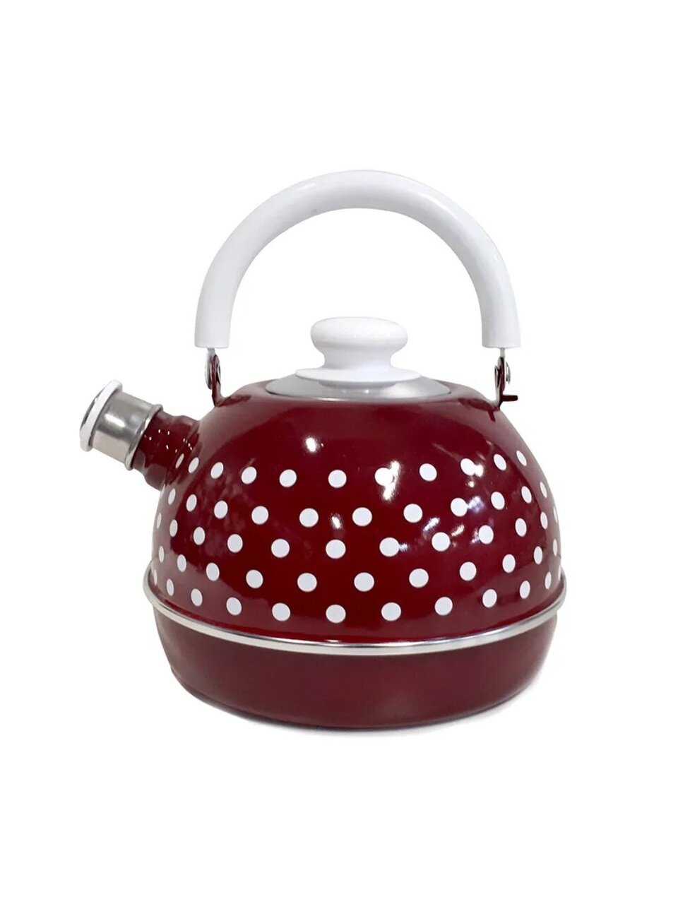 Чайник сталь, эмалированное покрытие, 3.5 л, со свистком, подвижная ручка, Рубин, бордовый, белые горохи, TMM04/35/01/27/32/H03