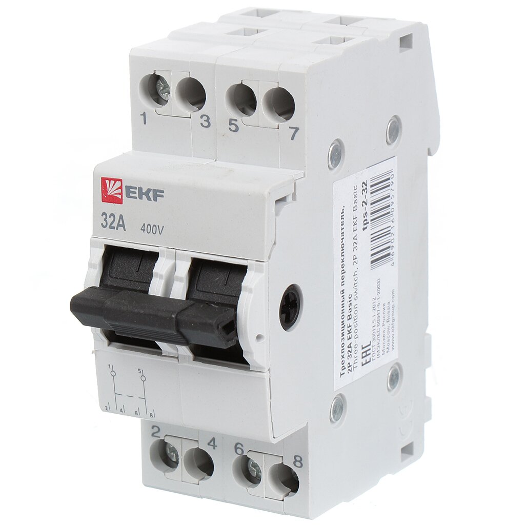 Переключатель 3 положения, 32 А, 2P, Ekf, tps-2-32