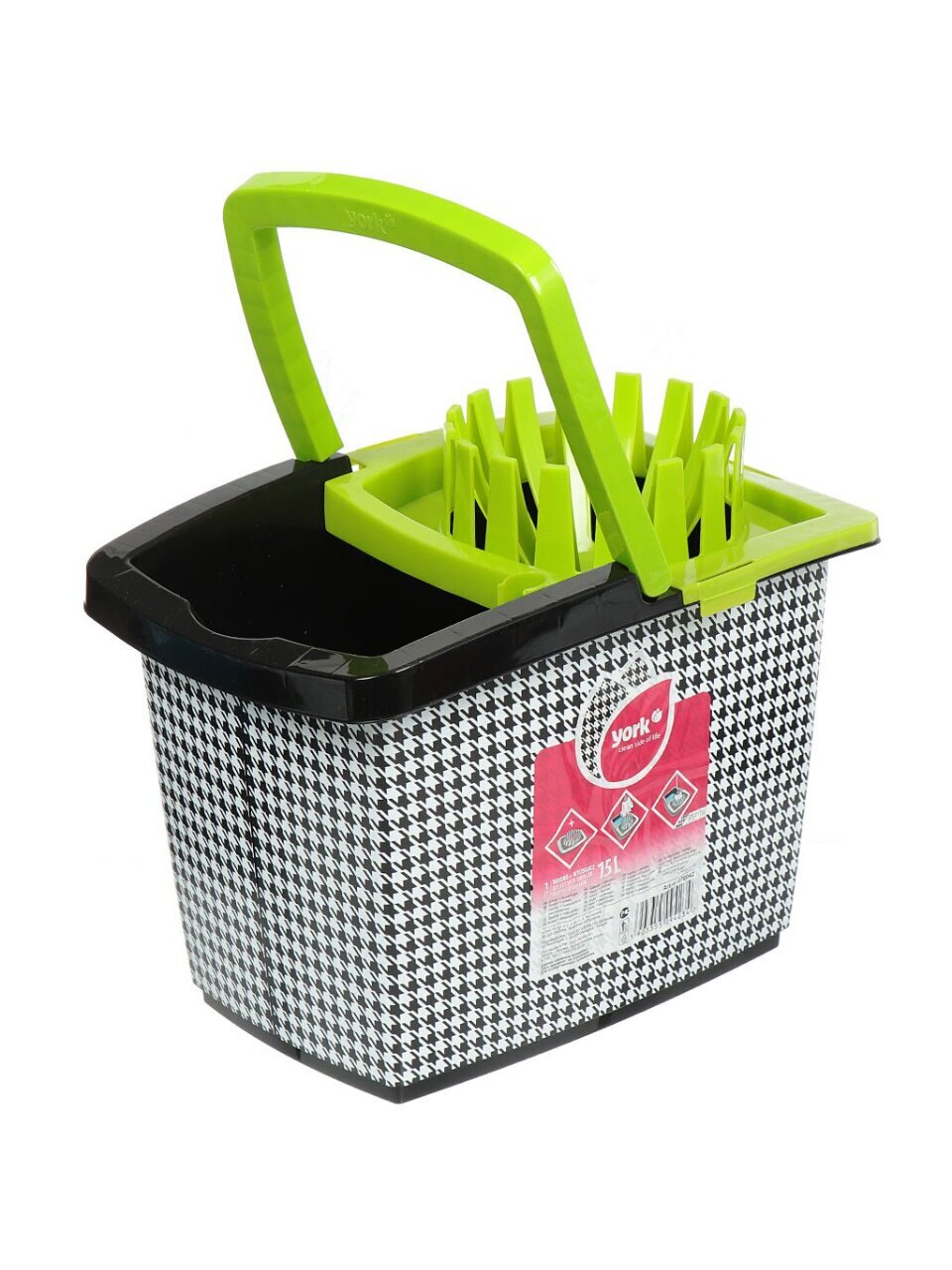 Ведро пластик, 15 л, черное, с отжимом, хозяйственное, со сливом, со вставкое, прямоугольное, York, Пепита, 070042