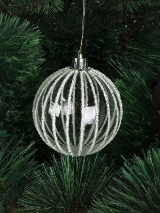Елочный шар 6 шт, прозрачный с серебром, 7 см, пластик, SYQC- 0124130