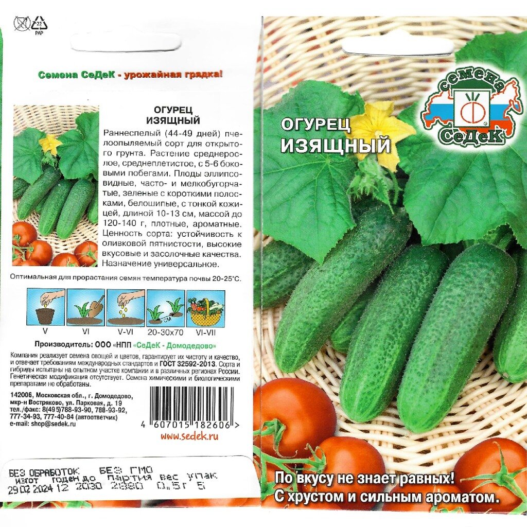 Семена Огурец, Изящный, цветная упаковка, Седек семена огурец мадагаскар f1 раннеспелый партенокарпический слабоветвистый 0 25 г