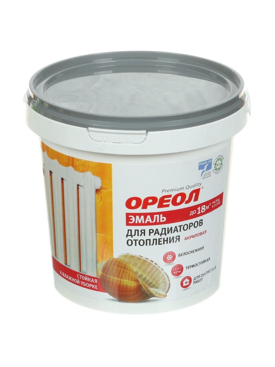 Эмаль Ореол, для радиаторов, термостойкая, акриловая, глянцевая, белая, 1.1 кг