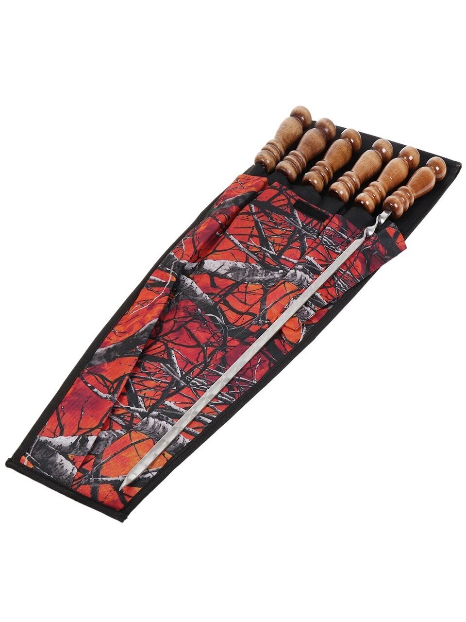 Шампур лезвие плоское, 6 шт, 720х3 мм, нержавеющая сталь, рукоятка лакированое дерево, колчан красный лес, 2К-275-КЛ