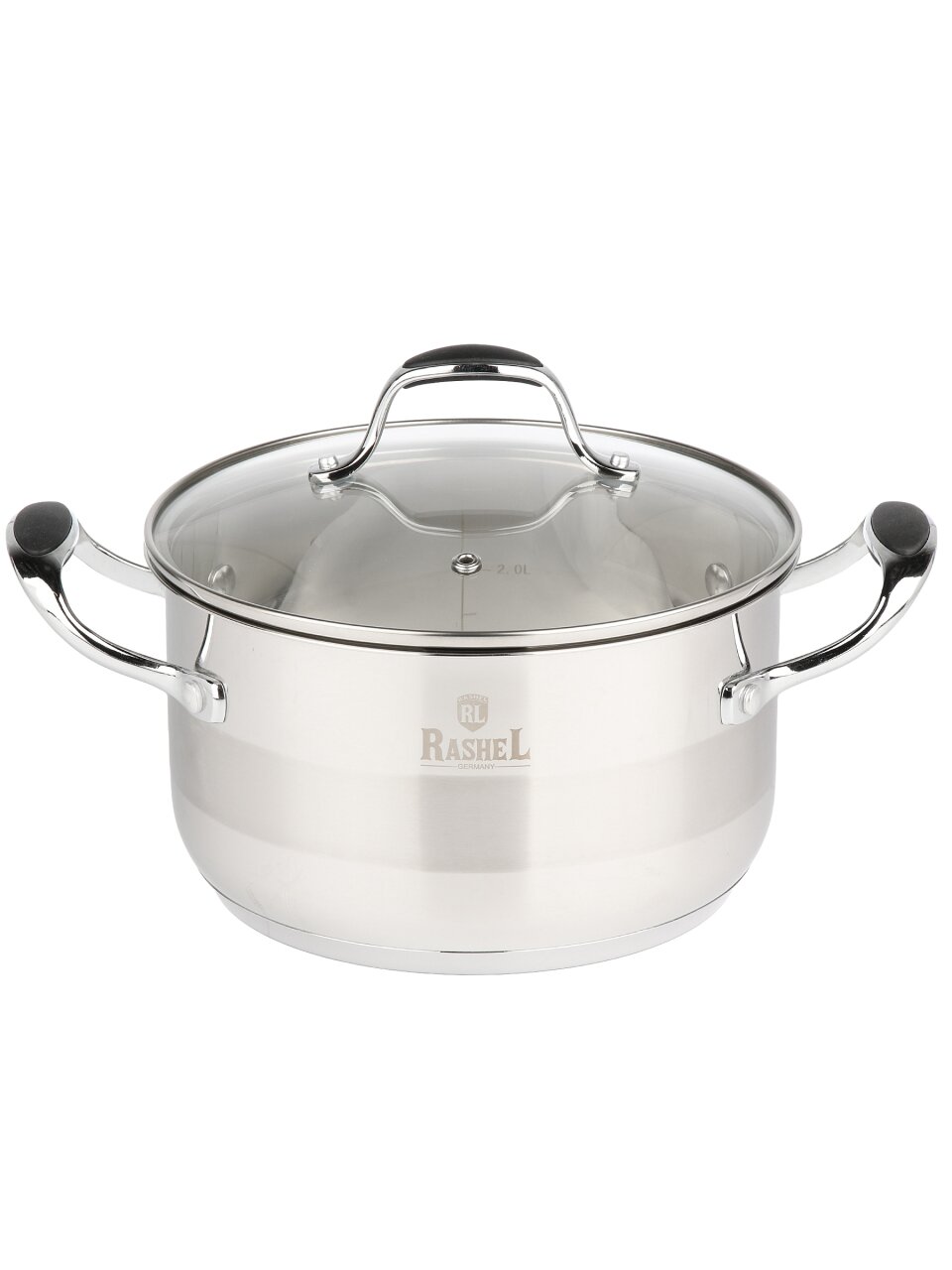 Кастрюля нержавеющая сталь, 3.6 л, крышка стекло, RasheL, R-30-20, индукция