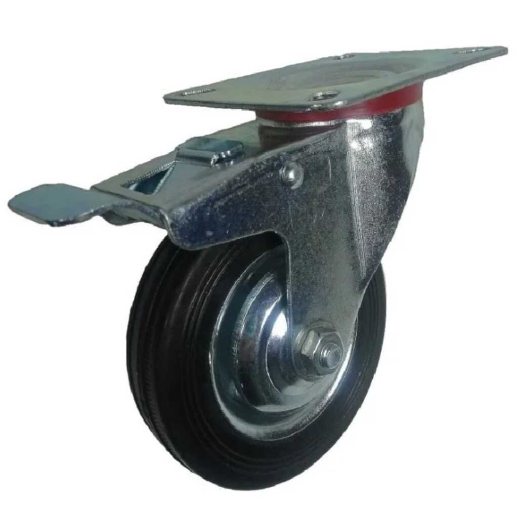 Колесо промышленное резина PR, 125 мм, SCB 55, с тормозом, Мави-про колесо для оборудования поворотное standers с тормозом отверстие под штифт 30 мм до 40 кг серый