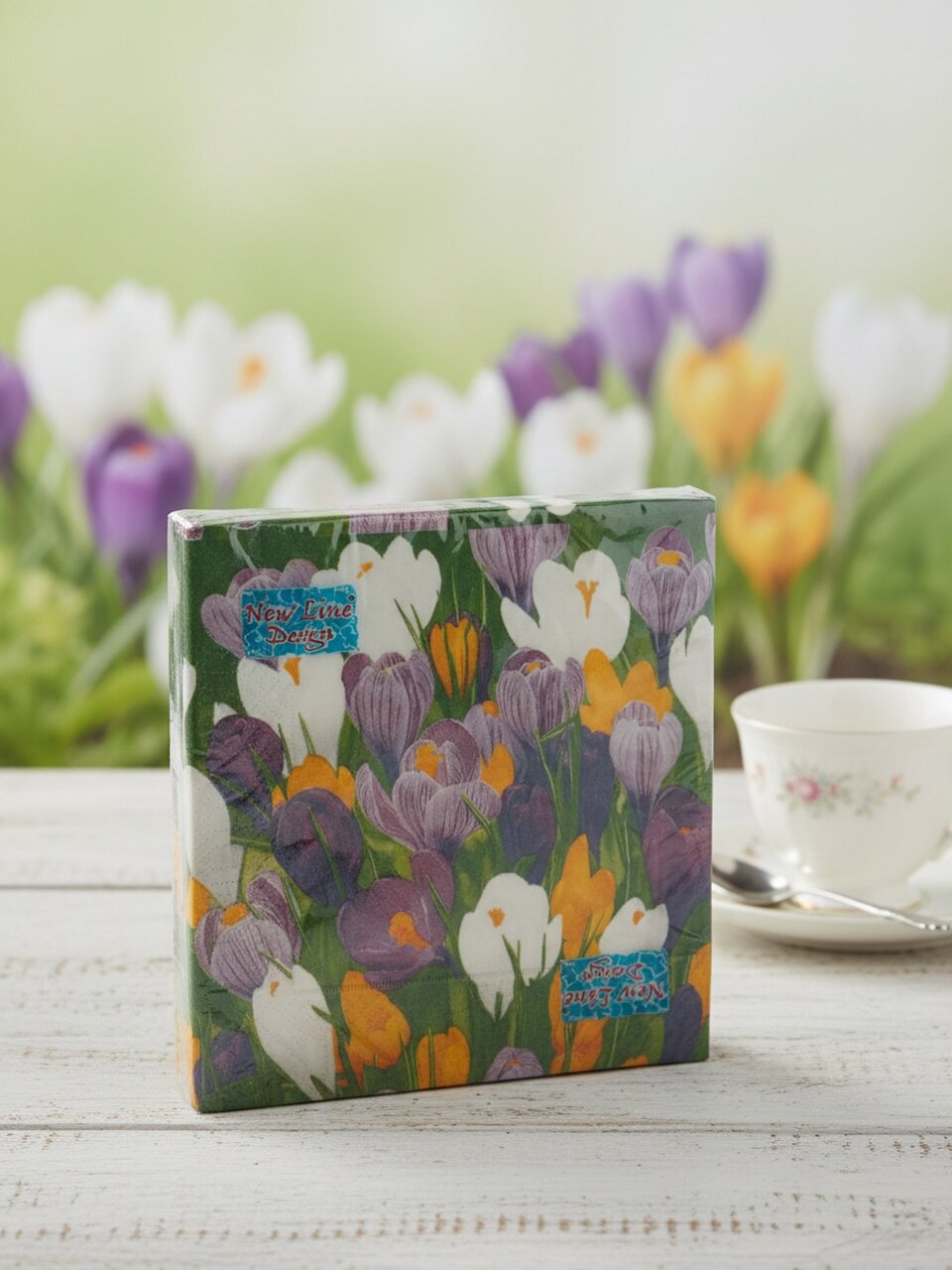 Салфетки бумажные New Line, Design, Крокусы, 20 шт, 3 сл, 33х33 см