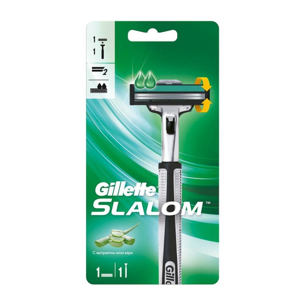 Станок для бритья Gillette, Slalom Plus, для мужчин, 2 лезвия, 1 сменная кассета сменные кассеты для бритв gillette fusion proglide для мужчин 12 шт