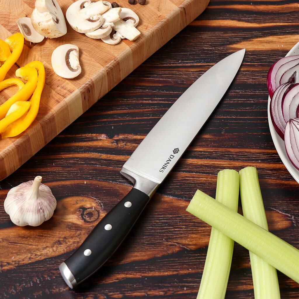 Нож кухонный Daniks, Black, шеф-нож, нержавеющая сталь, 20 см, рукоятка пластик, 161520-1 нож кухонный daniks verde для овощей нержавеющая сталь 9 см рукоятка пластик ja2021121 5