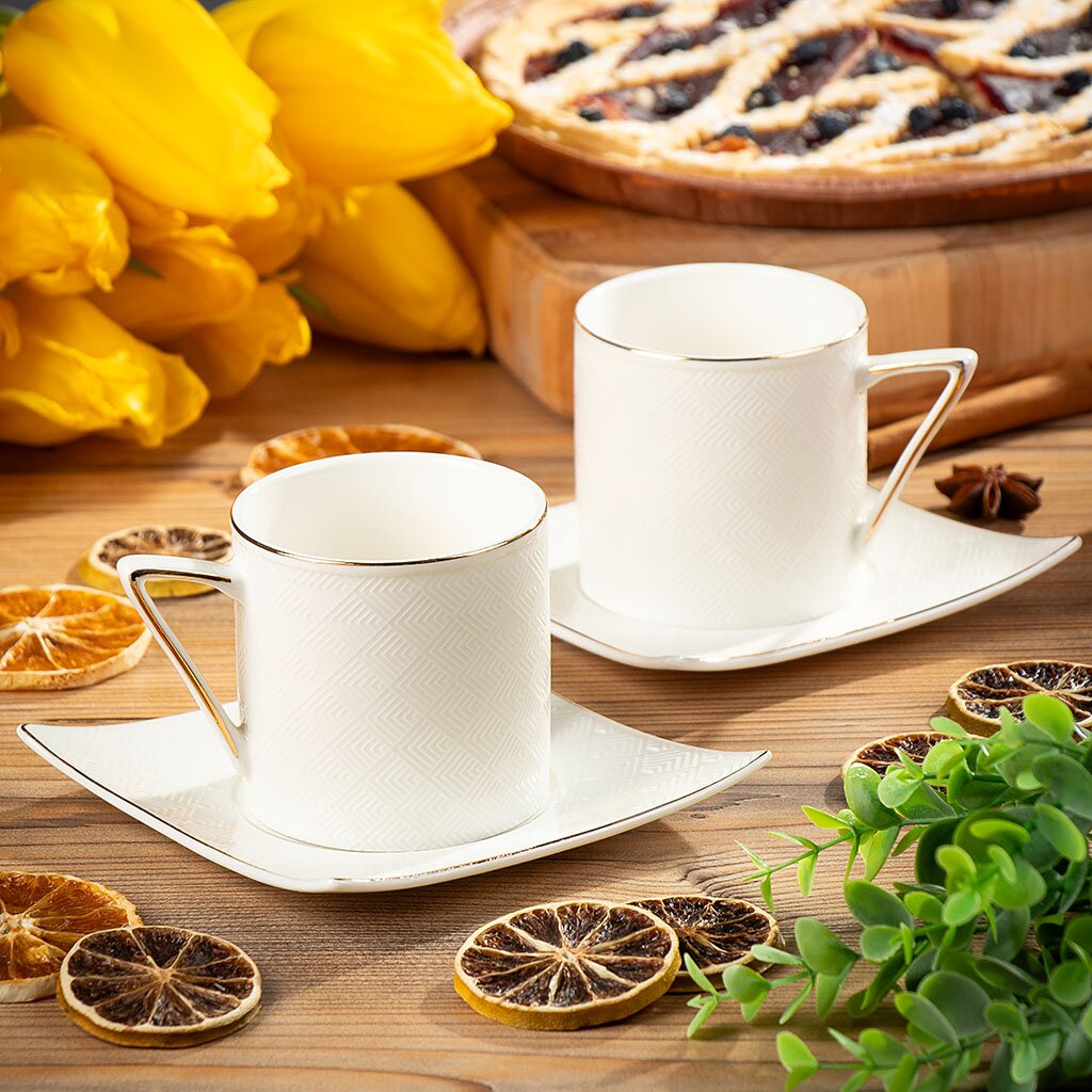 Набор чайный керамика, 4 предмета, на 2 персоны, 200 мл, Daniks, Y4-2721 nippon white чайный сервиз на 4 персоны
