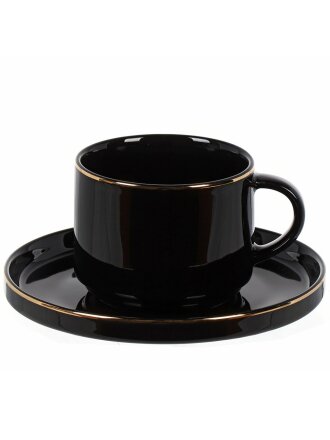 Чайная пара фарфор, 2 предмета, на 1 персону, 200 мл, Domenik, Black Gold, DM3015, подарочная упаковка