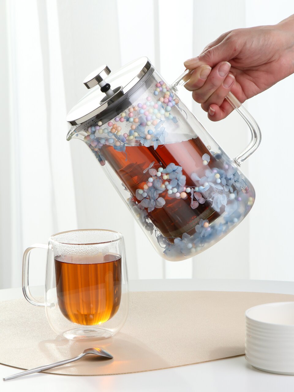 Френч-пресс 1 л, стекло, Сухоцветы, Y4-11357