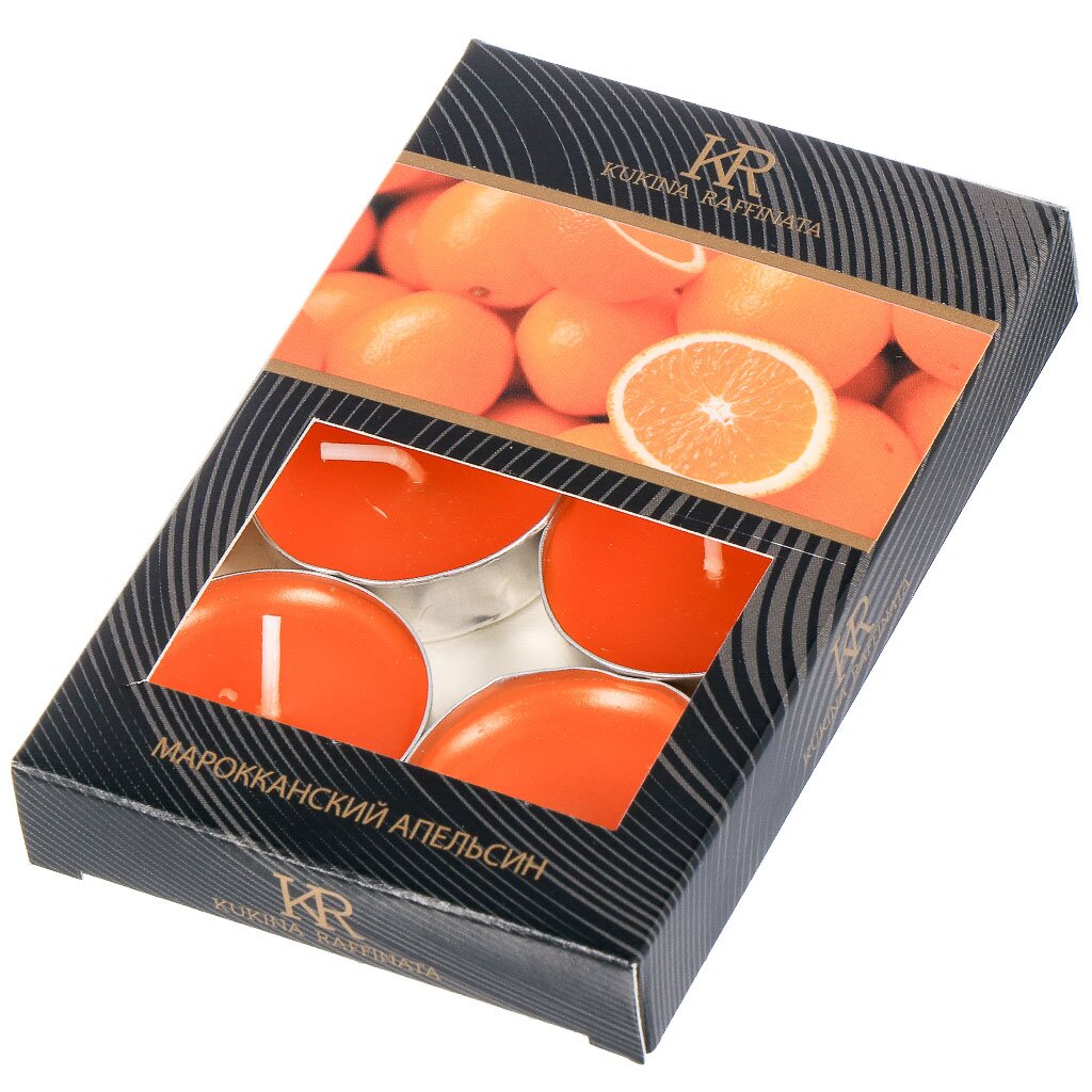 Свеча ароматическая, чайная, 6 шт, Апельсин, малая, в коробке, 202857