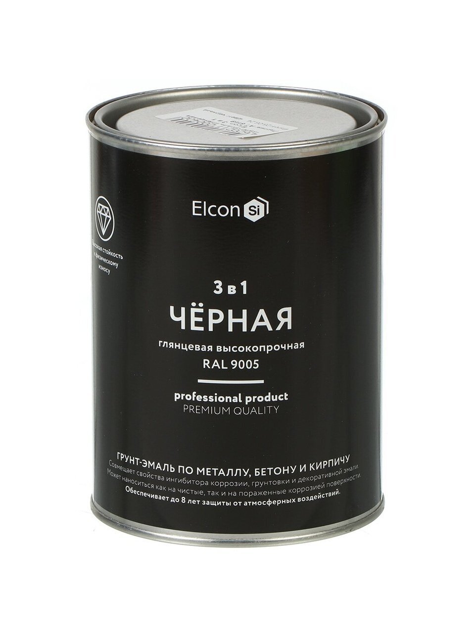 Грунт-эмаль Elcon, 3в1, алкидная, глянцевая, черная, RAL 9005, 0.8 кг