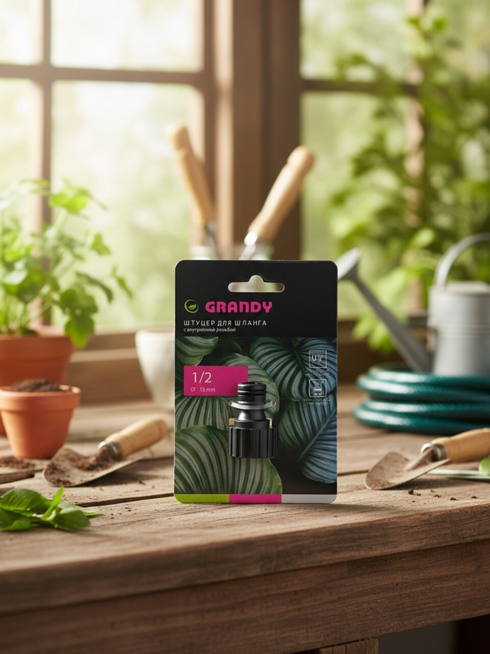 Штуцер для шланга 1/2, быстросъемный, внутренняя резьба, пластик, быстросъемный, Grandy, JS-345