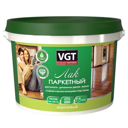 Лак VGT, 15079, паркетный, водно-дисперсионный, полуматовый, акриловый, для внутренних и наружных работ, 0.9 кг