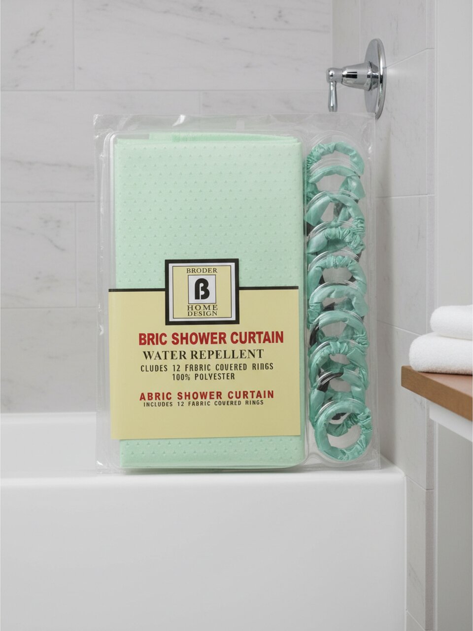 Штора для ванн 180х180 см, ПЭ, Мята однотонная, с кольцами, Y4-11141