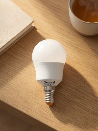 Лампа светодиодная E14, 12 Вт, 230 В, шар, 2700 К, теплый белый свет, General Lighting Systems, GLDEN-G45F, 661101