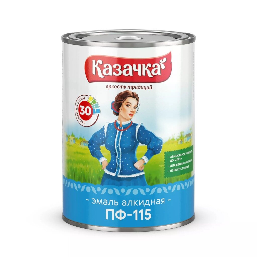 Эмаль Казачка, ПФ-115, алкидная, глянцевая, синяя, 0.9 кг эмаль казачка пф 115 алкидная глянцевая салатовая 1 9 кг