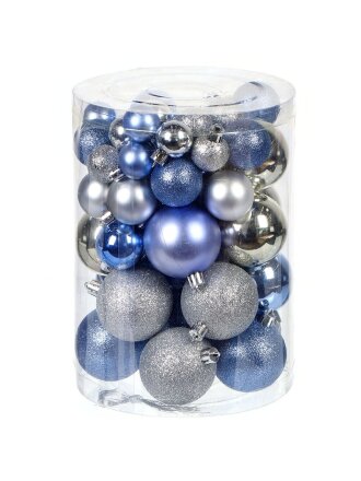 Елочный шар 50 шт, голубой, серебро, 15шт 3см, 15шт 4см, 20шт 6см, SYQA-0122302