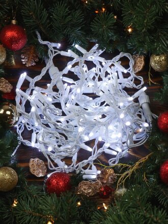 Гирлянда 120 ламп, 3х0.6 м, 1 режим, Бахрома, холодный белый свет, белая, на улице, сетевая, LED