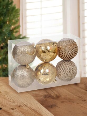 Елочный шар 6 шт, золото, 8 см, пластик, SYQB-0120289