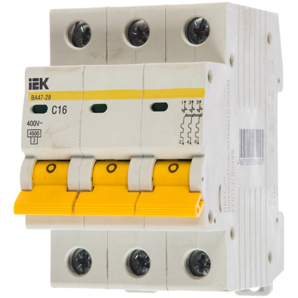 Автоматический выключатель на DIN-рейку, IEK, ВА47-29 3Р, 3 полюса, 16, 4.5 кА, 400 В, MVA20-3-016-C автоматический выключатель на din рейку iek авдт 32 c40 30ма 2 полюса 40 6 ка 230 в 30 ма mad22 5 040 c 30
