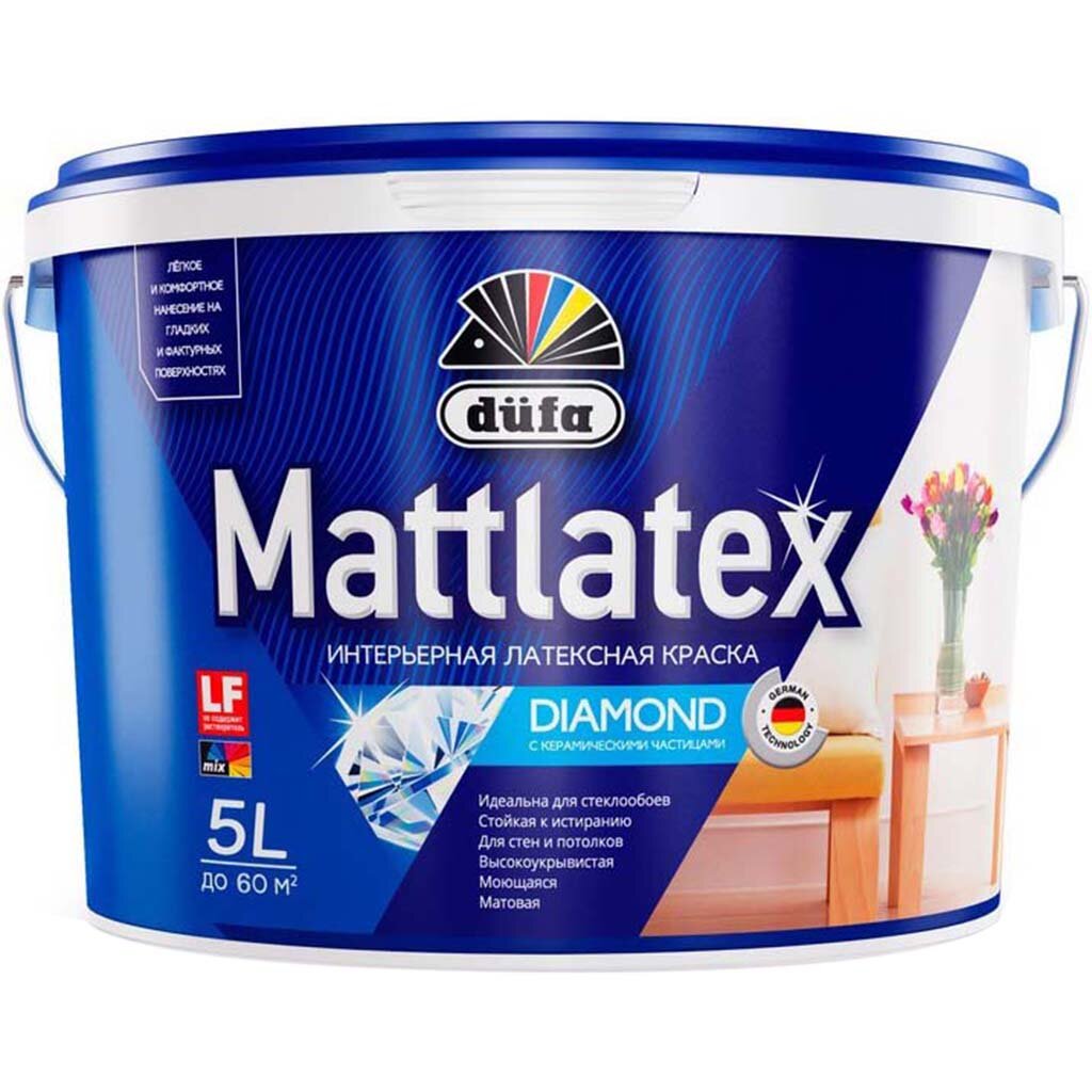 Краска воднодисперсионная, Dufa, Mattlatex RD100, латексная, интерьерная, моющаяся, влагостойкая, матовая, 5 л