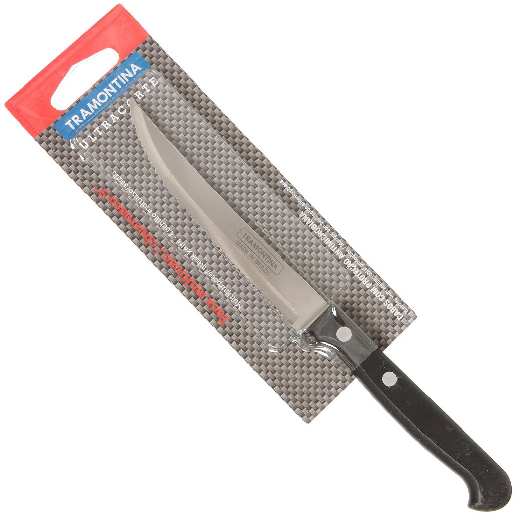 Нож кухонный Tramontina, Ultracorte, для стейка, нержавеющая сталь, 12.5 см, рукоятка пластик, 23854/105-TR нож для стейка доляна ecology лезвие 11 см