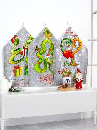 Набор полотенец кухонных 3 шт, 45х60 см, рогожка, 100% хлопок, АртДизайн, Маскарад, Россия