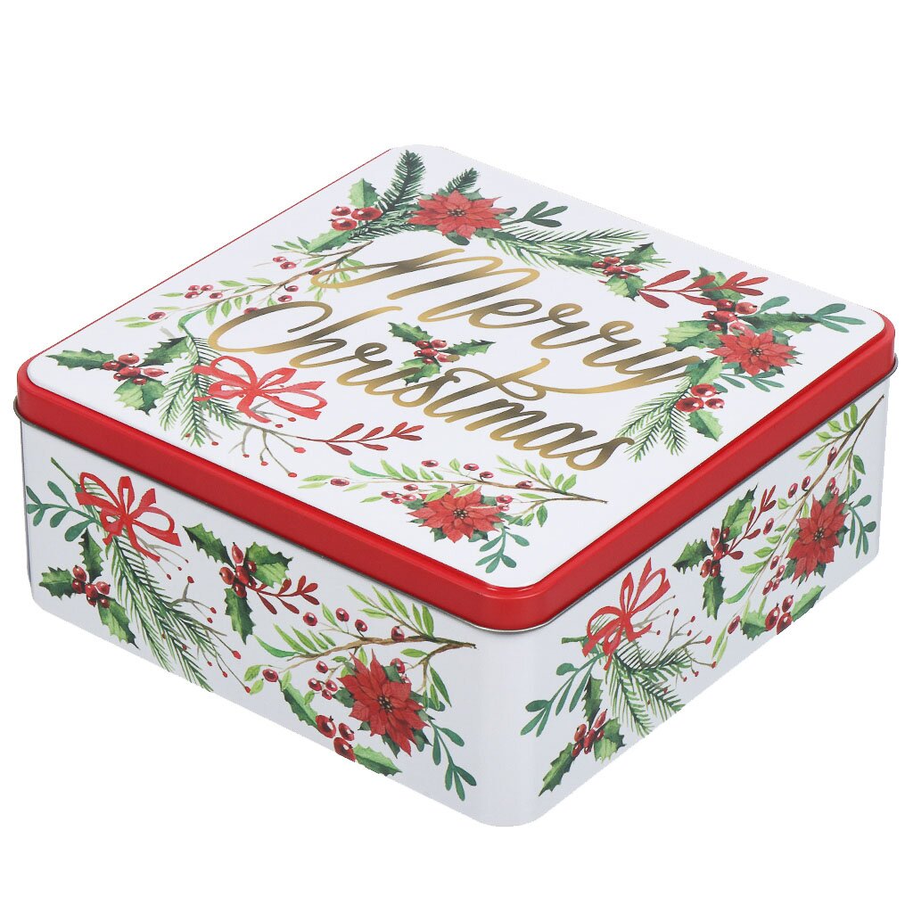 Коробка подарочная жесть, 20х20х8 см, Новогодний принт, Y4-7539 коробка подарочная жесть 13 5х7 см красная печенье y4 7406