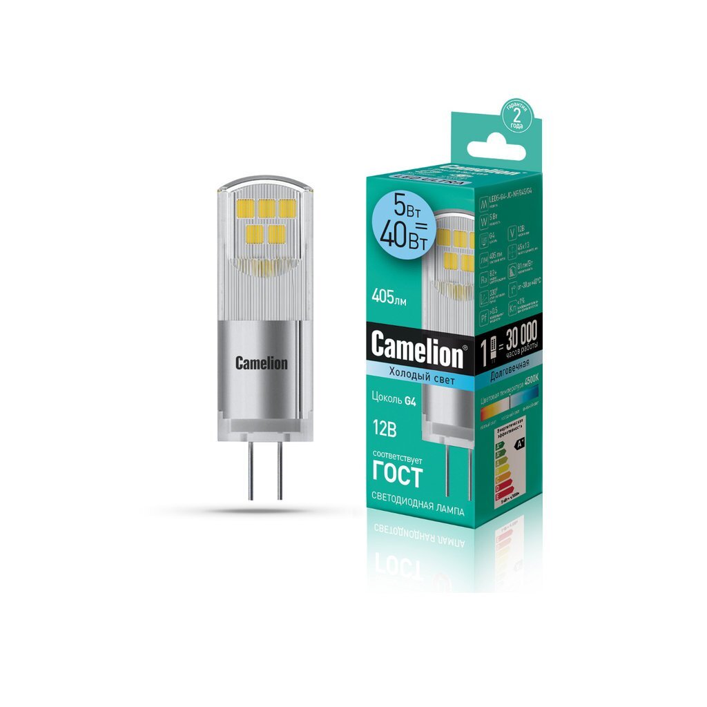 Лампа светодиодная 5Вт 12В AC/DC 4500К Camelion LED5-G4-JC-NF/845/G4