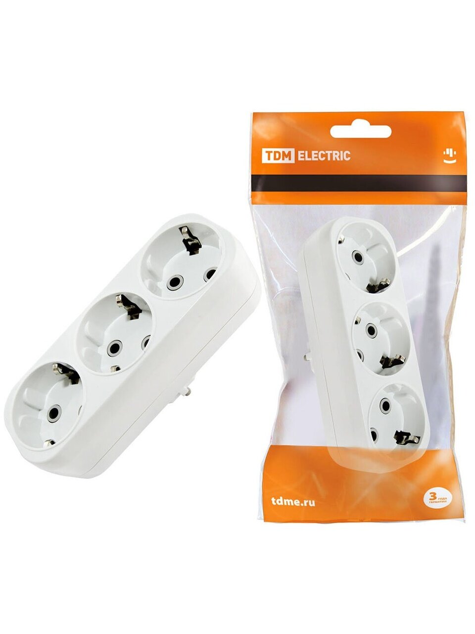 Блок 3 гнезда, 2 полюса, с заземлением, плоский, 16 А, TDM Electric, SQ1806-0033