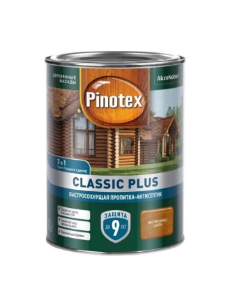 Пропитка Pinotex, Classic Plus, для дерева, антисептик, лиственница, 0.9 л