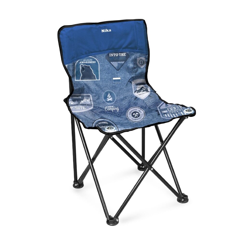 Стул-кресло 46х46х77 см, Премиум 3, синее, джинс, ткань водоотталкивающая, с сумкой-чехлом, со спинкой, 100 кг, Nika, ПСП3/ДС стул складной усиленный металл 37 см 90 кг d 18mm джинс nika пс д