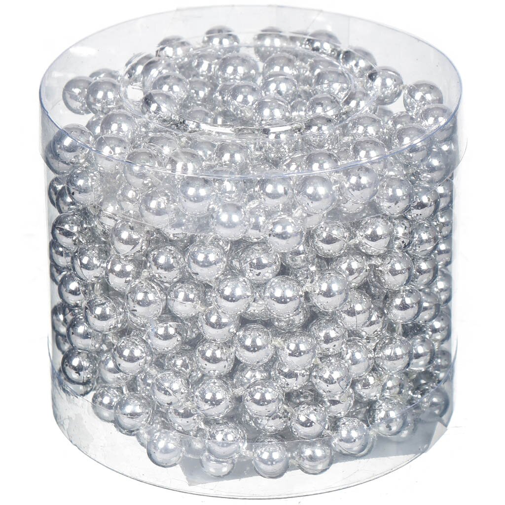 Бусы новогодние пластик, 0.8х500 см, круглые, серебряные, SY16-82