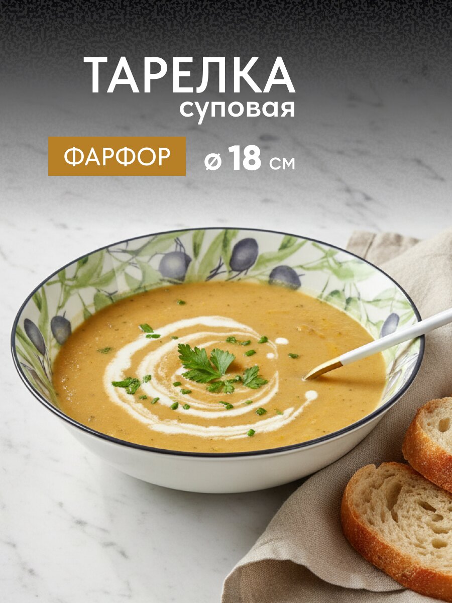 Тарелка суповая, фарфор, 18 см, круглая, Оливки, МФК, MFK07998/MFK20503