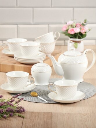 Набор чайный керамика, 14 предметов, на 6 персон, 250 мл, Daniks, Кембридж, Y4-3248, подарочная упаковка