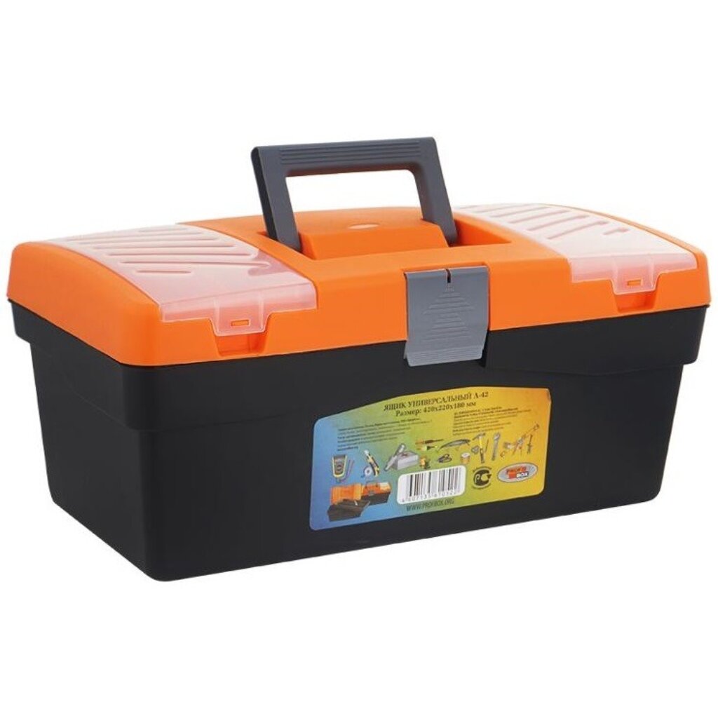 

Ящик для инструментов,  '', 42х22х18 см, пластик, Profbox, пластиковый замок, лоток, 2 органайзера на крышке, А-42