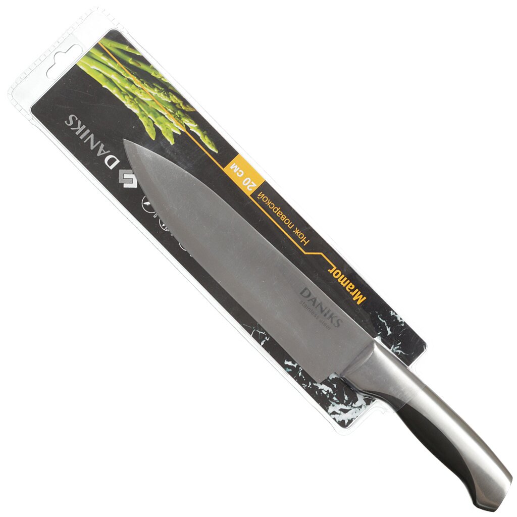 Нож кухонный Daniks, Мрамор, шеф-нож, нержавеющая сталь, 20 см, рукоятка сталь, YW-A156-CH папка архивная мрамор а4 50мм hatber