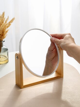 Зеркало настольное, 18х20.5 см, овальное, с деревянной подставкой, A070069