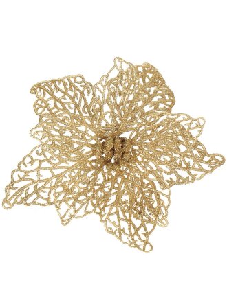 Елочное украшение Пуансеттия, золотой ажур, 15 см, на прищепке, Y4-3004
