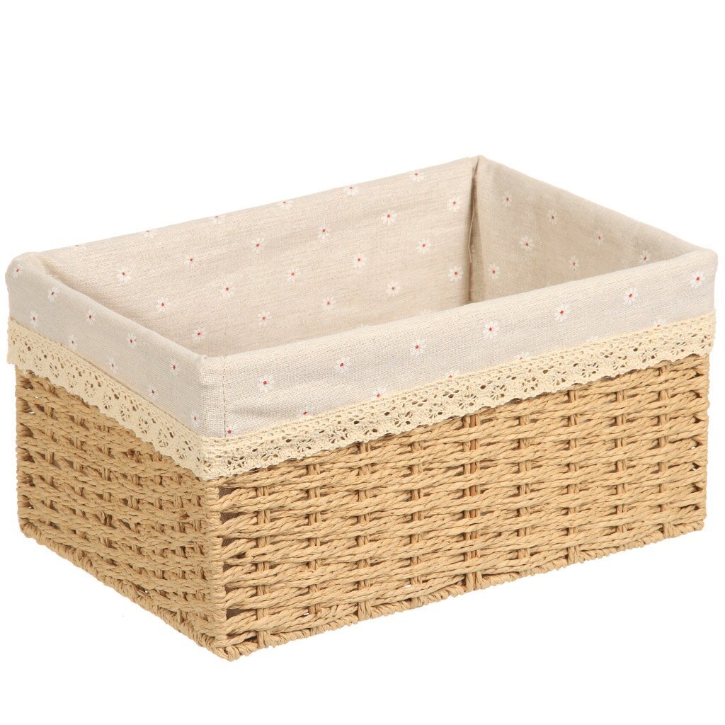Корзина 35х25х18 см, прямоугольная, плетеная, бумага, бежевая, Y6-6531