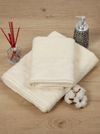 Полотенце банное 50х90 см, 100% хлопок, 500 г/м2, Перо, Silvano, слоновая кость, Узбекистан